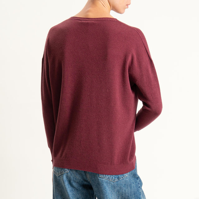 Zeroassoluto-Maglia girocollo bordi a coste - Bordeaux