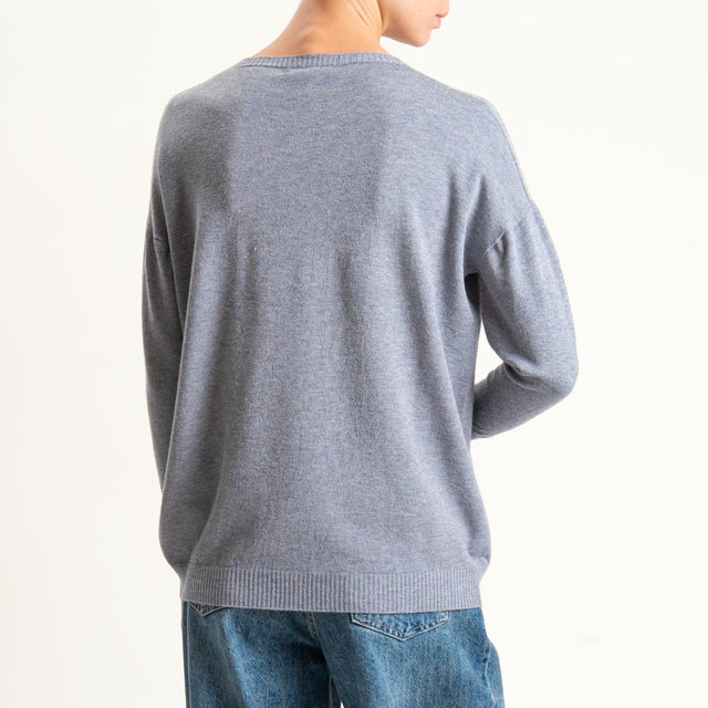 Zeroassoluto-Maglia girocollo bordi a coste - grigio melange