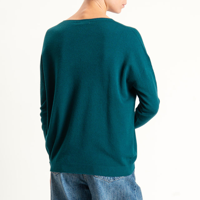 Zeroassoluto-Maglia girocollo bordi a coste - verde