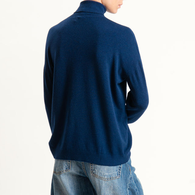 Zeroassoluto-Maglia collo alto bordi a costine - blu