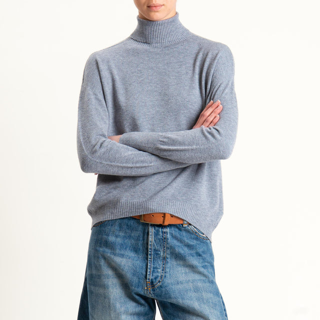 Zeroassoluto-Maglia collo alto bordi a costine - grigio melange