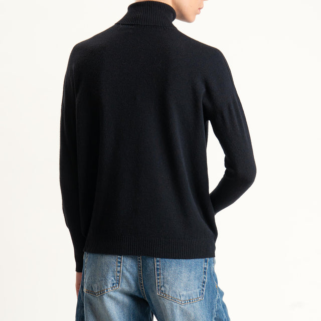 Zeroassoluto-Maglia collo alto bordi a costine - nero