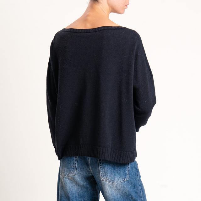 Zeroassoluto-Maglia scatola scollo barca - nero