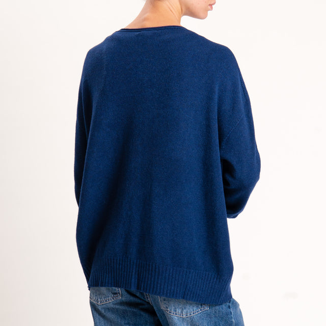 Zeroassoluto-Maglia scatola scollo a v - blu