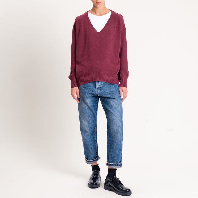 Zeroassoluto-Maglia scatola scollo a v - Bordeaux
