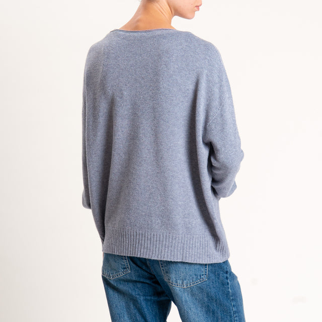 Zeroassoluto-Maglia scatola scollo a v - grigio melange