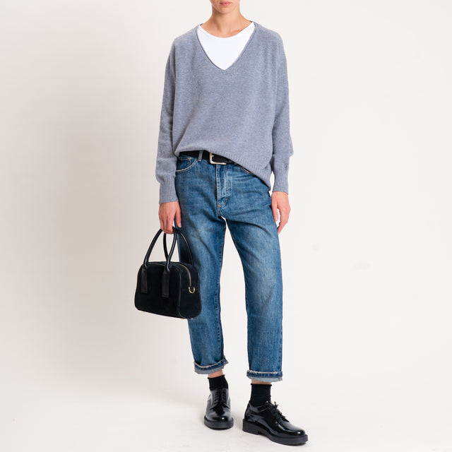 Zeroassoluto-Maglia scatola scollo a v - grigio melange