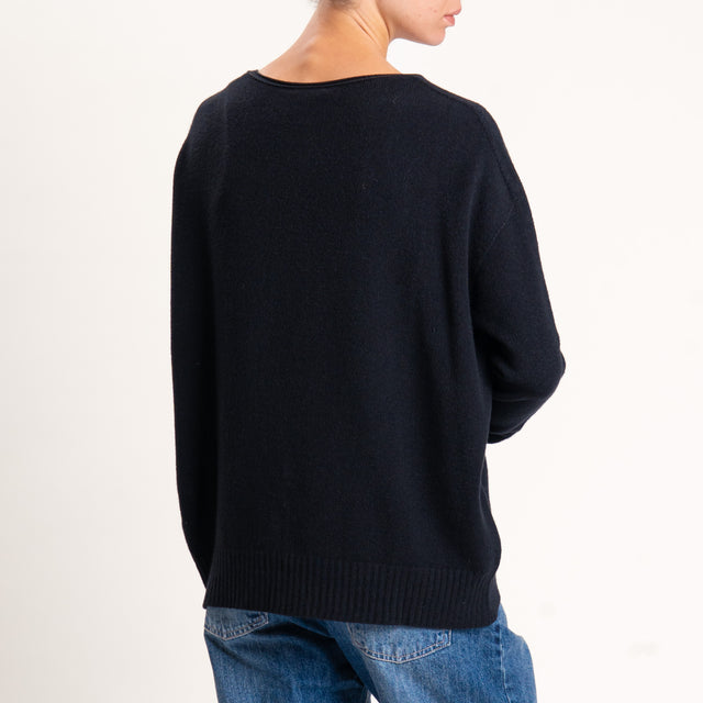 Zeroassoluto-Maglia scatola scollo a v - nero