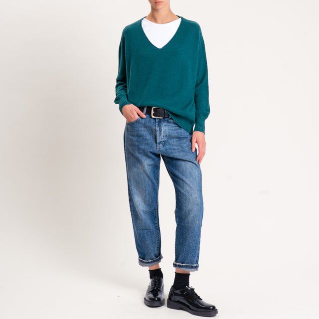 Zeroassoluto-Maglia scatola scollo a v - verde