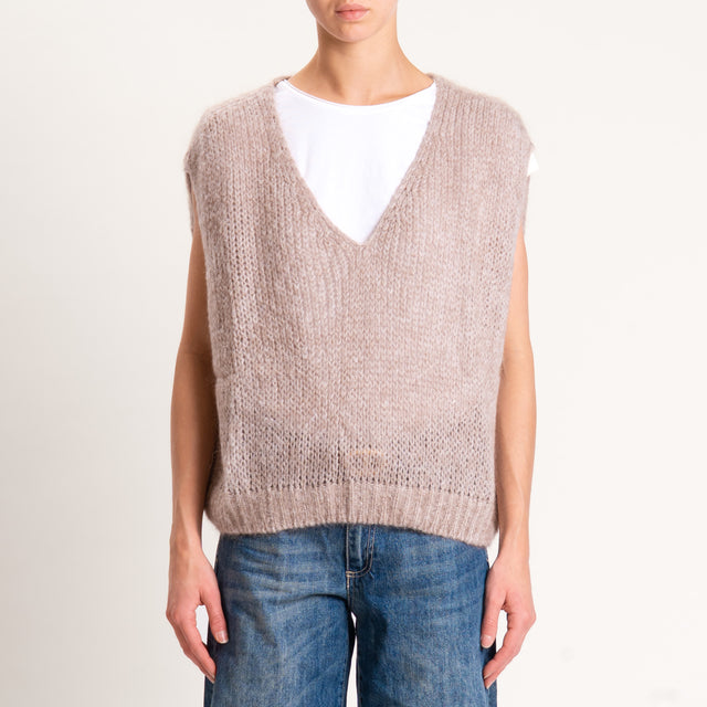 Zeroassoluto-Maglia mohair scollo a v smanicata - beige