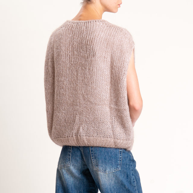 Zeroassoluto-Maglia mohair scollo a v smanicata - beige