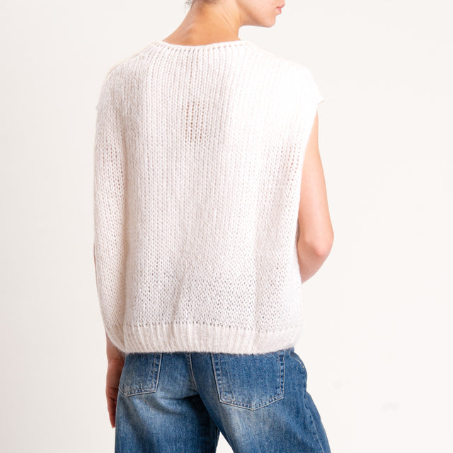 Zeroassoluto-Maglia mohair scollo a v smanicata - burro