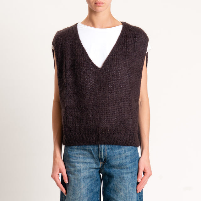 Zeroassoluto-Maglia mohair scollo a v smanicata - moro