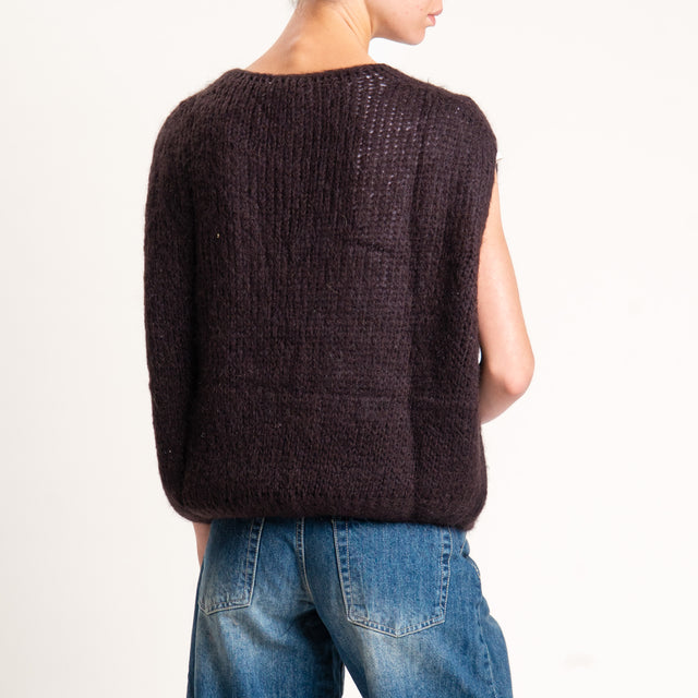 Zeroassoluto-Maglia mohair scollo a v smanicata - moro