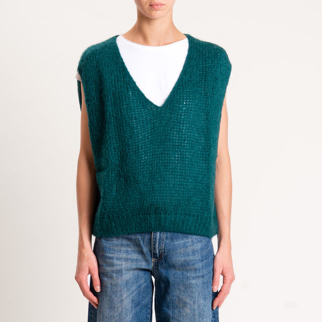 Zeroassoluto-Maglia mohair scollo a v smanicata - verde