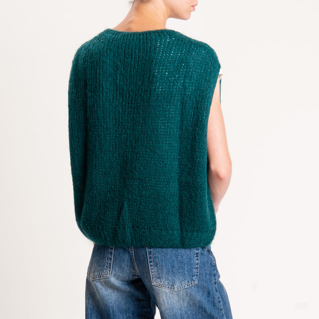 Zeroassoluto-Maglia mohair scollo a v smanicata - verde