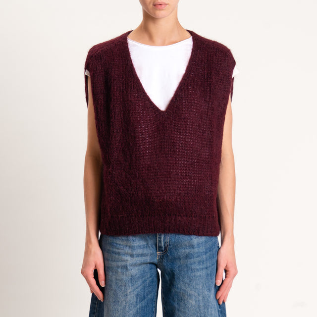 Zeroassoluto-Maglia mohair scollo a v smanicata - vino