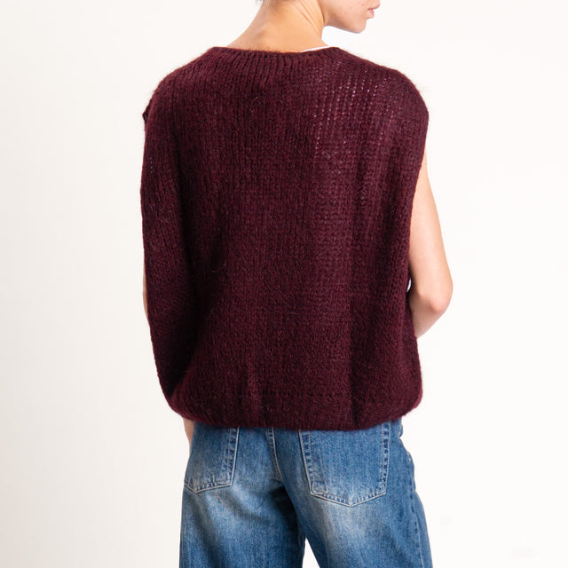Zeroassoluto-Maglia mohair scollo a v smanicata - vino