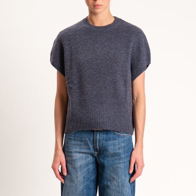 Zeroassoluto-Maglia smanicata 100% lana - antracite melange