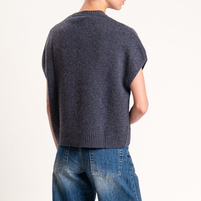 Zeroassoluto-Maglia smanicata 100% lana - antracite melange