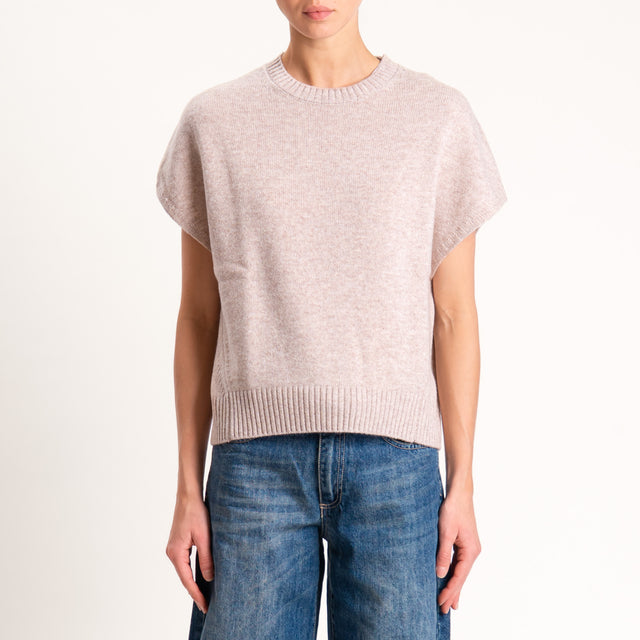 Zeroassoluto-Maglia smanicata 100% lana - beige melange