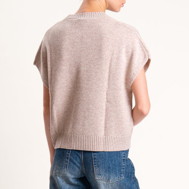 Zeroassoluto-Maglia smanicata 100% lana - beige melange