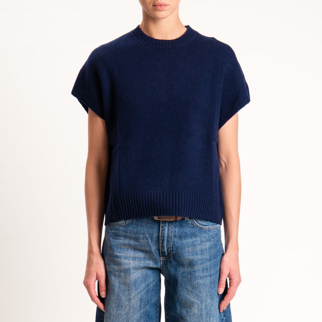 Zeroassoluto-Maglia smanicata 100% lana - blu