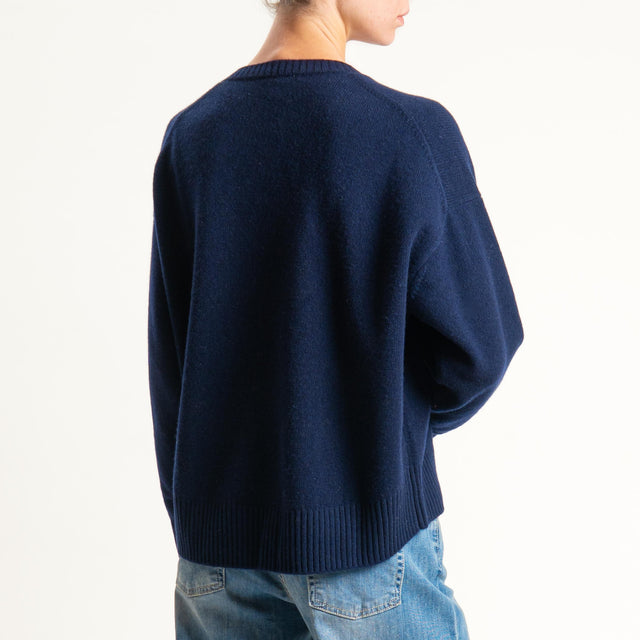 Zeroassoluto-Maglia 100% lana scatola scollo a v - blu