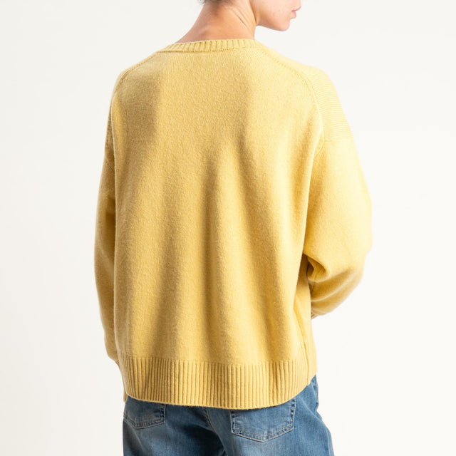 Zeroassoluto-Maglia 100% lana scatola scollo a v - giallo