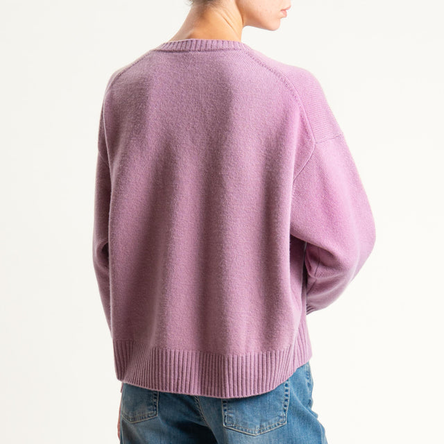 Zeroassoluto-Maglia 100% lana scatola scollo a v - malva