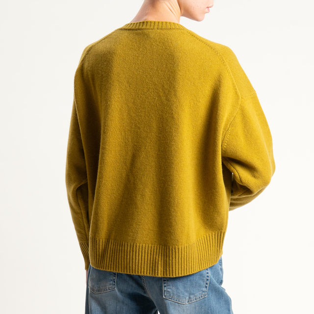 Zeroassoluto-Maglia 100% lana scatola scollo a v - olio