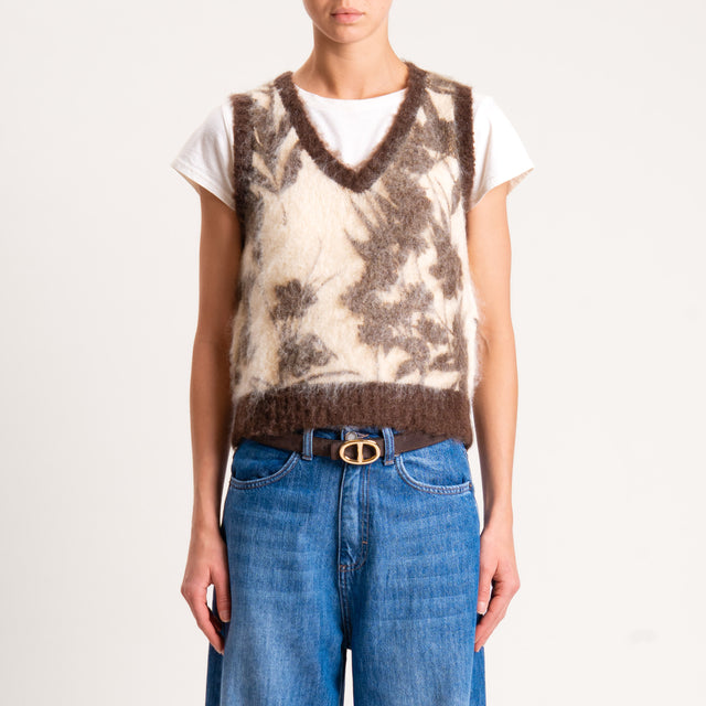 Zeroassoluto-Gilet mohair fantasia fiori - burro/moro