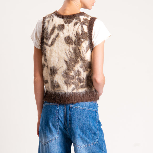 Zeroassoluto-Gilet mohair fantasia fiori - burro/moro