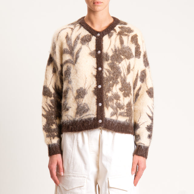 Zeroassoluto-Cardigan mohair fantasia fiori - burro/moro