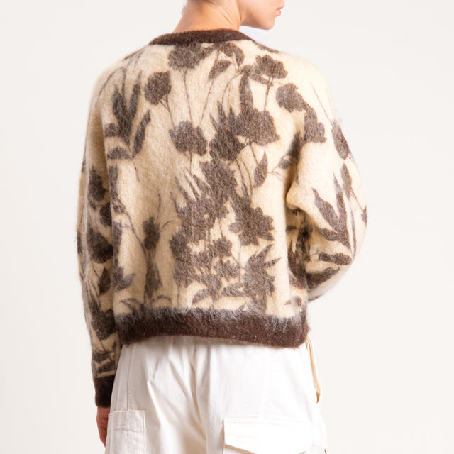 Zeroassoluto-Cardigan mohair fantasia fiori - burro/moro