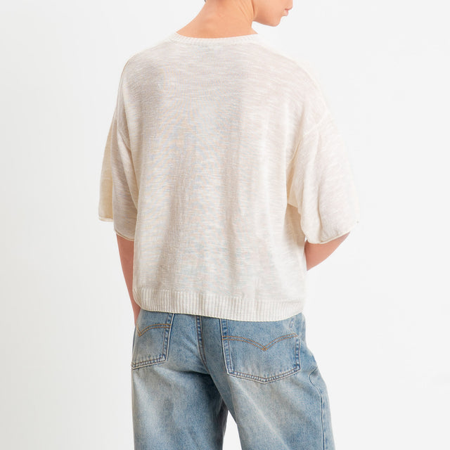 Zeroassoluto-Maglia scollo v garzata misto lino - burro