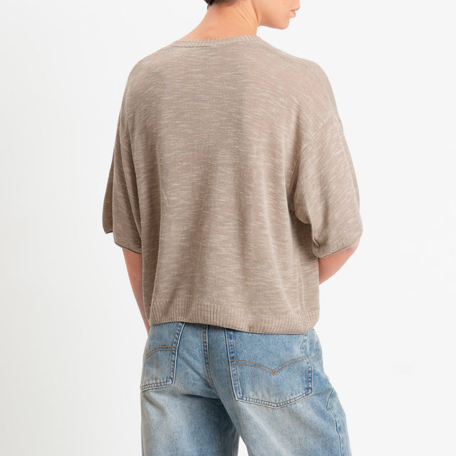 Zeroassoluto-Maglia scollo v garzata misto lino - sand