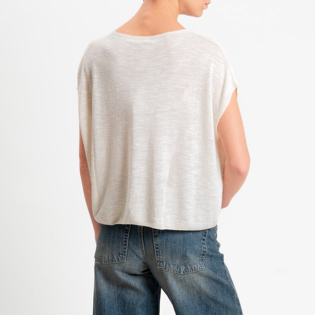 Zeroassoluto-Maglia smanicata garzata misto lino - burro