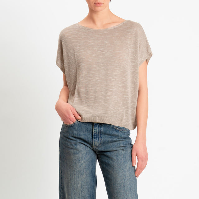 Zeroassoluto-Maglia smanicata garzata misto lino - sand