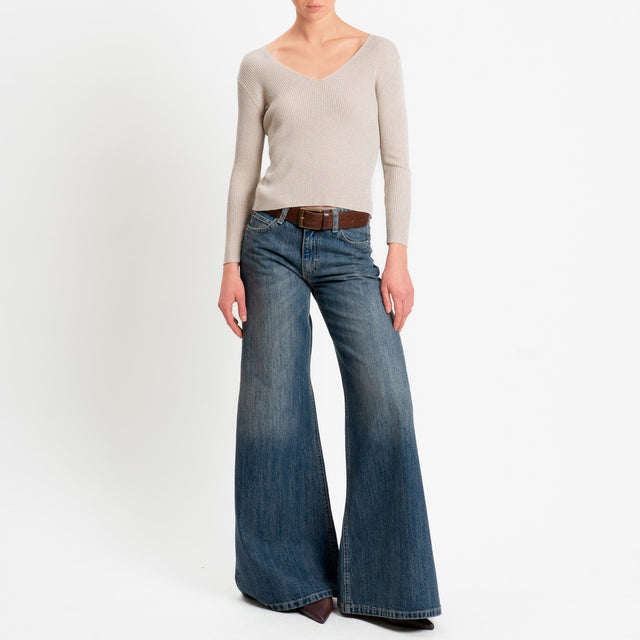 Zeroassoluto-Maglia a v in lurex costine elasticizzata - sand