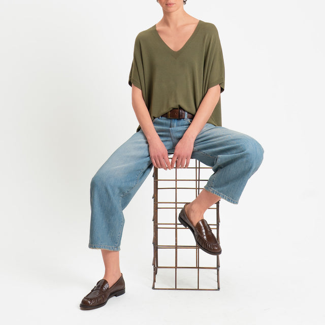 Zeroassoluto-Maglia scatola oversize scollo v - militare