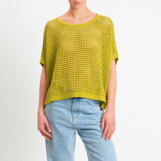 Zeroassoluto-Maglia traforata in lurex - lime