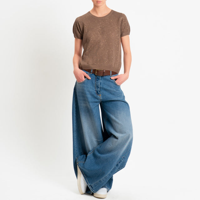 Zeroassoluto-Maglia girocollo micropaillettes - choco