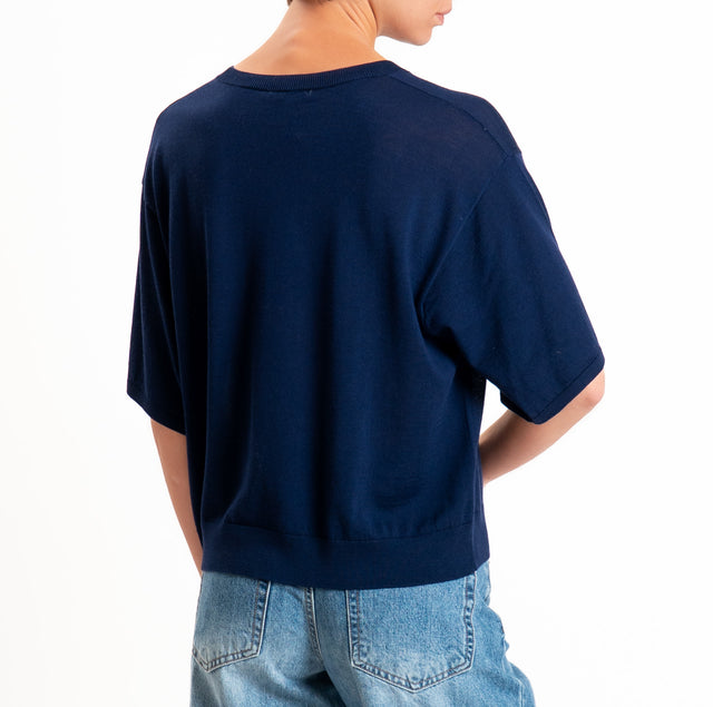 Zeroassoluto-Maglia 100% LANA MERINO mezza manica - blu