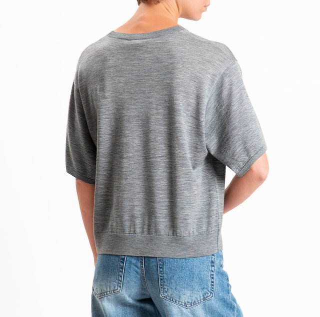Zeroassoluto-Maglia 100% LANA MERINO mezza manica - grigio melange