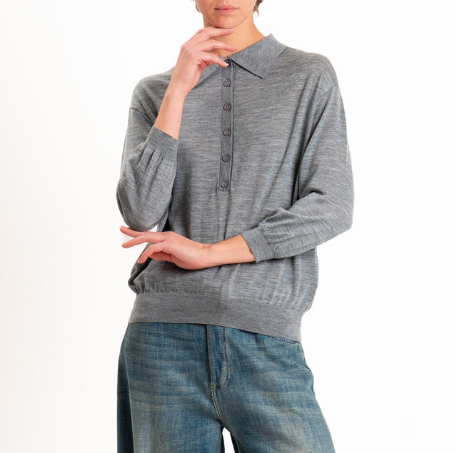Zeroassoluto-Maglia a polo 100% LANA MERINO - grigio melange