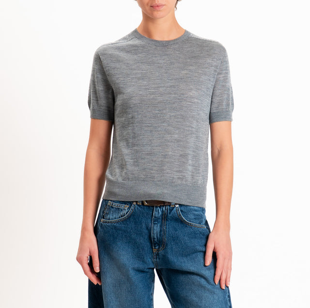 Zeroassoluto-Maglia 100% LANA MERINO mezza manica - grigio melange
