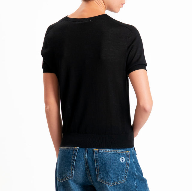 Zeroassoluto-Maglia 100% LANA MERINO mezza manica - nero