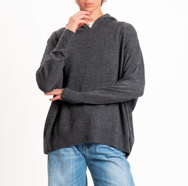 Zeroassoluto-Maglia 100% LANA SOFT con cappuccio - antracite