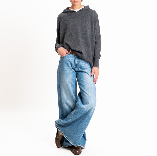Zeroassoluto-Maglia 100% LANA SOFT con cappuccio - antracite